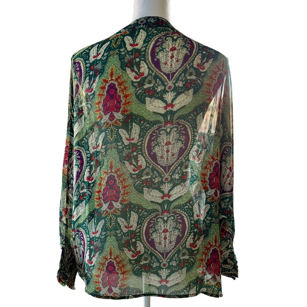 Umgee Floral Paisley Print Sheer Long Sleeve Blouse Top‎ Womens Size L - Picture 2 of 8